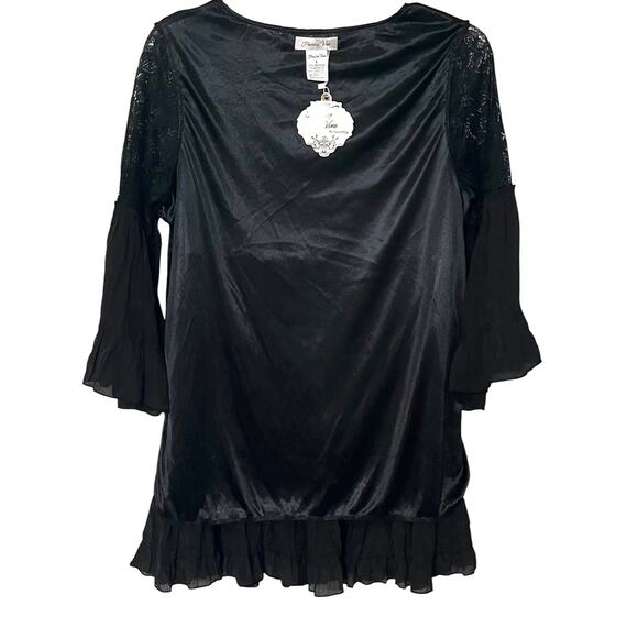 PAISLEY VINE LONG BELL SLV RND NECK MIDI WAIST DRESS, WOMEN-L-BLACK-LACE RUFFLES - Picture 10 of 12